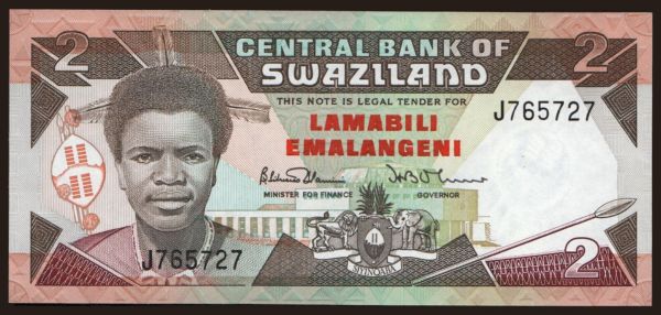 Africa, Swaziland: 2 emalangeni, 1987