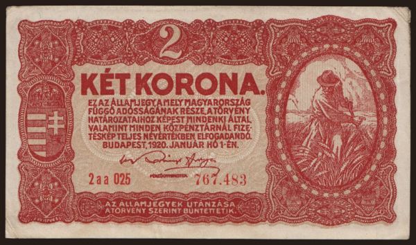 Maďarsko, Korona, 1920-1923: 2 korona, 1920