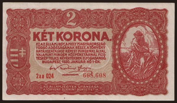 Maďarsko, Korona, 1920-1923: 2 korona, 1920