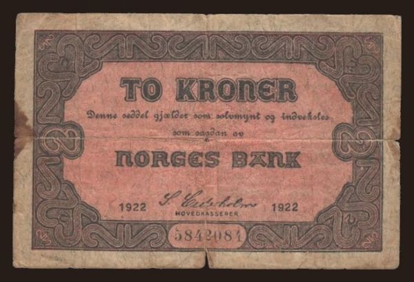 Europe, Norway: 2 kroner, 1922