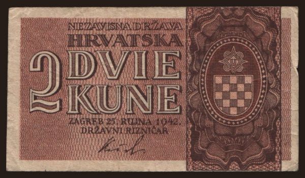 Europe, Croatia: 2 kune, 1942