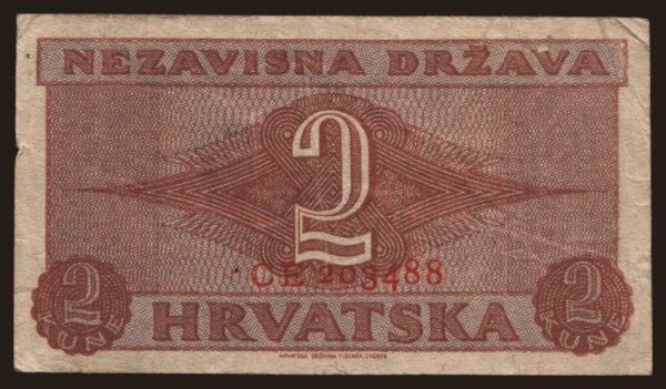 Europe, Croatia: 2 kune, 1942