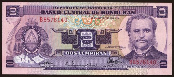 Amerika, Honduras: 2 lempiras, 1976