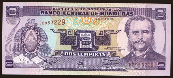 Amerika, Honduras: 2 lempiras, 1994