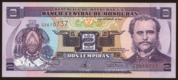 Amerika, Honduras: 2 lempiras, 1997