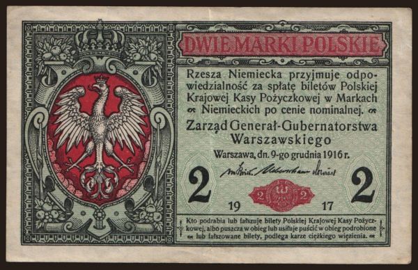 Europe, Poland, Poland - General issues: 2 marki, 1916