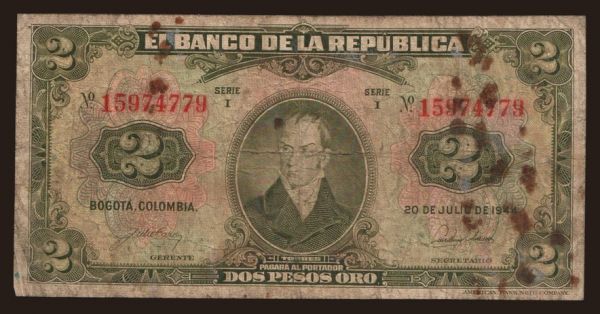 Amerika, Kolumbia: 2 pesos, 1944