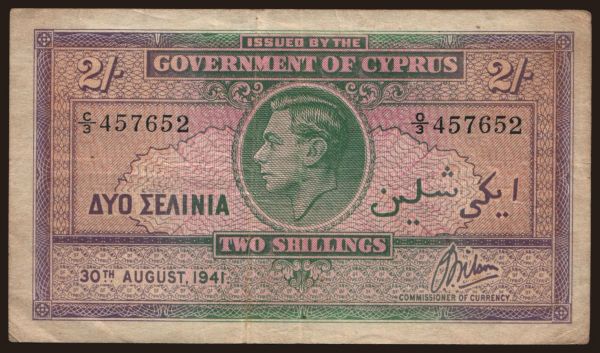 Europe, Cyprus: 2 shillings, 1941