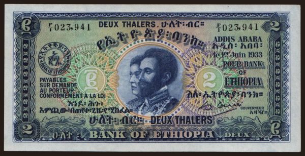 Afrika, Etiópia: 2 thalers, 1933