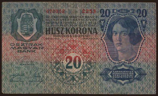 Austria and Austro-Hungary, Kronen (1919-1925): 20 Kronen, 1913(19)