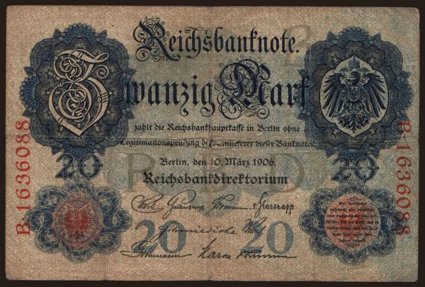 Németország, Reichsbanknoten (1874-1914): 20 Mark, 1906