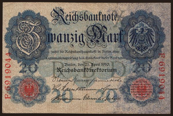 Germany, Reichsbanknoten (1874-1914): 20 Mark, 1910