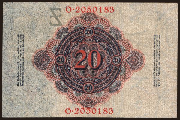 Nemecko, Reichsbanknoten (1874-1914): 20 Mark, 1914