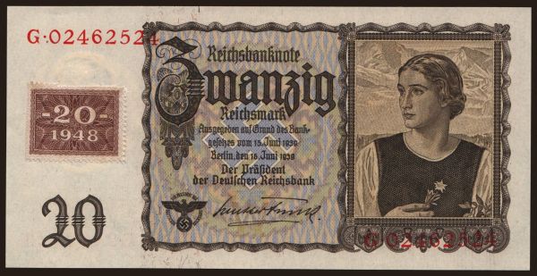 Germany, East Germany (1949-90): 20 Reichsmark, 1939(48)