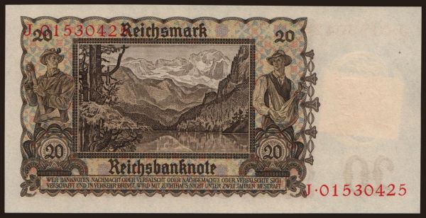 Germany, East Germany (1949-90): 20 Reichsmark, 1939(48)