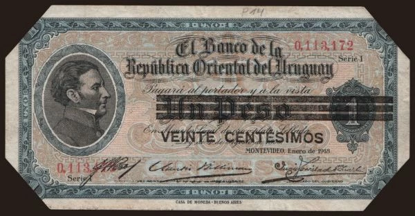 Amerika, Uruguay: 20 centesimos, 1918