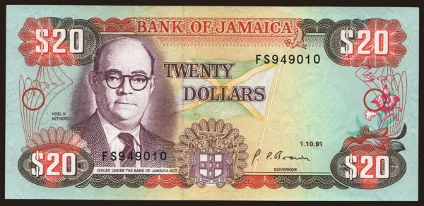 Amerika, Jamaika: 20 dollars, 1991