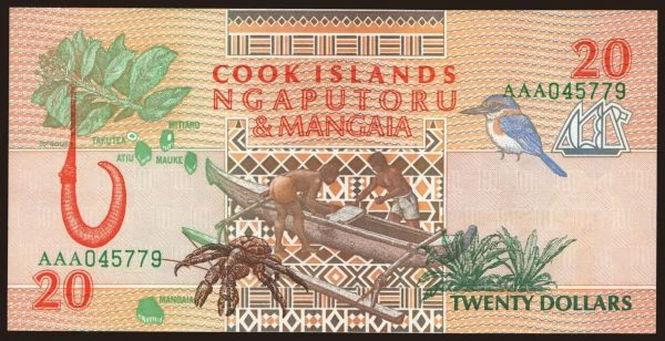 Australia and Oceania, Cook Islands: 20 dollars, 1992