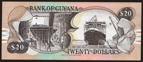 America, Guyana: 20 dollars, 1996