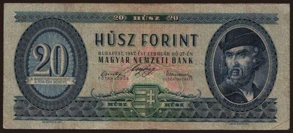 Maďarsko, Forint, 1946-: 20 forint, 1947