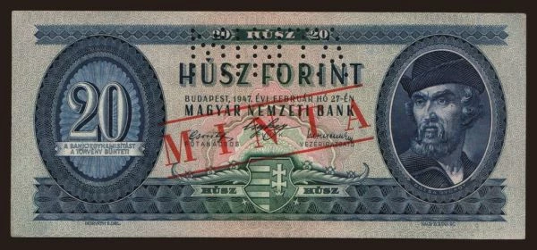 Maďarsko, Forint, 1946-: 20 forint, 1947, MINTA