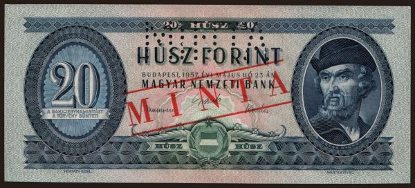 Maďarsko, Forint, 1946-: 20 forint, 1957, MINTA