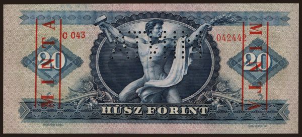 Hungary, Forint, 1946-: 20 forint, 1960, MINTA