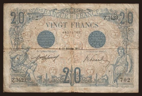 Európa, Franciaország, Franciaország - Állami kiadás - 1959: 20 francs, 1912