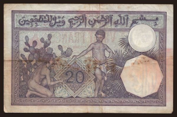 Afrika, Tunézia: 20 francs, 1927