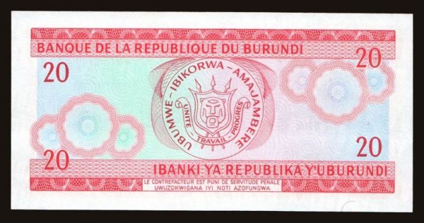 Afrika, Burundi: 20 francs, 1979