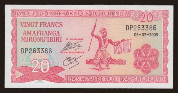 Afrika, Burundi: 20 francs, 2005