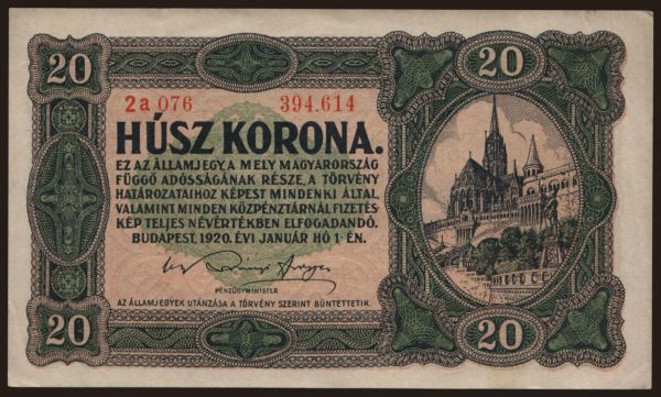 Maďarsko, Korona, 1920-1923: 20 korona, 1920