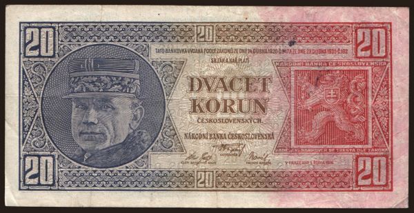 Csehszlovákia és utódállamai, Első köztársaság, 1919-38: 20 korun, 1926