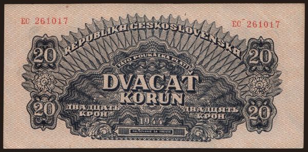 Czechoslovakia and successor states, Vouchers, 1944-45: 20 korun, 1944