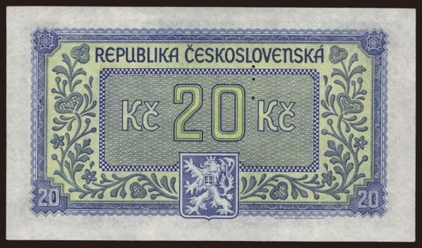 Česko-Slovensko a nástupní­cke štáty, Papierové peniaze od 1945 do 1951: 20 korun, 1945