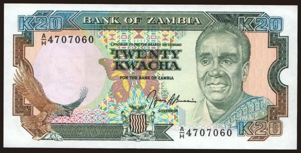 Afrika, Zambia: 20 kwacha, 1989