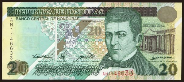 Amerika, Honduras: 20 lempiras, 2000