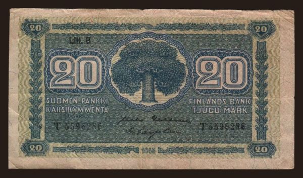 Európa, Fínsko: 20 markka, 1945, litt. B