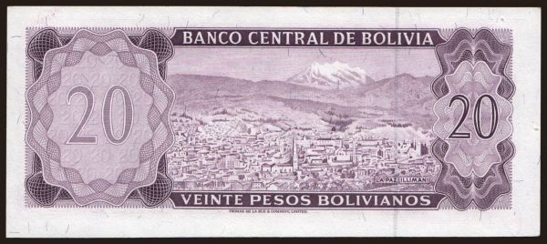 Amerika, Bolivia: 20 pesos, 1962