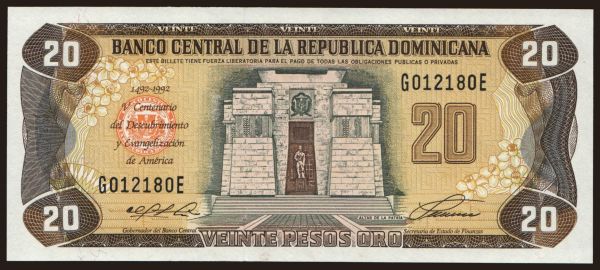 America, Dominican Republic: 20 pesos, 1992