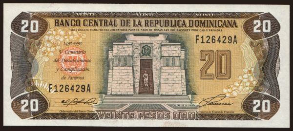 America, Dominican Republic: 20 pesos, 1992