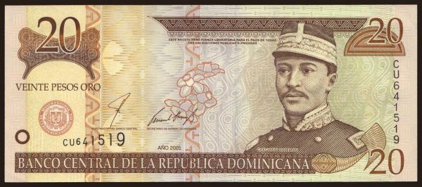 America, Dominican Republic: 20 pesos, 2001