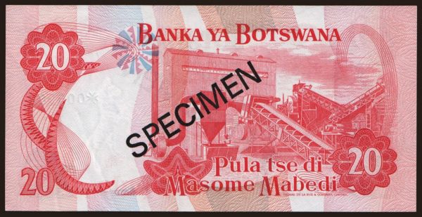 Afrika, Botswana: 20 pula, 1976, SPECIMEN