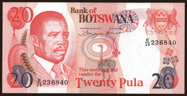 Afrika, Botswana: 20 pula, 1982