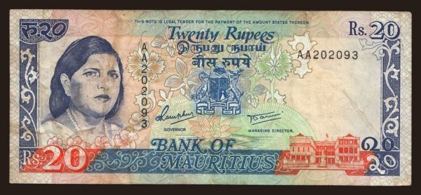 Afrika, Mauritius: 20 rupees, 1986