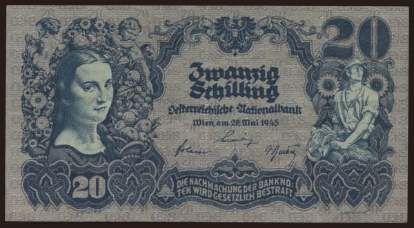 Ausztria és Osztrák-Magyar Monarchia, Schilling (1924-): 20 schilling, 1945, Waben