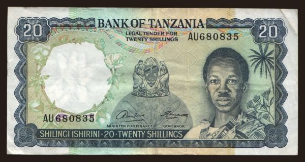 Afrika, Tanzania: 20 shillings, 1966