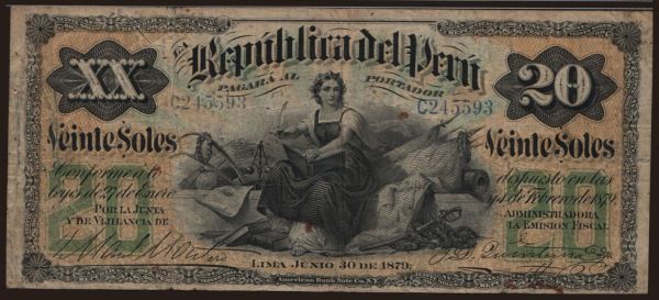 Amerika, Peru: 20 soles, 1879