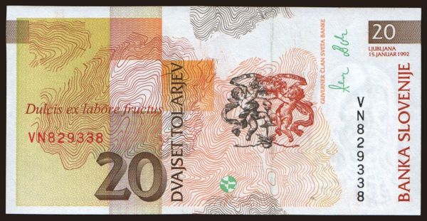 Európa, Szlovénia: 20 tolarjev, 1992