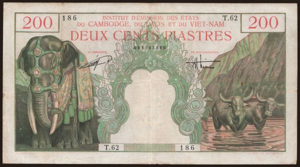 Ázsia, Francia Indokí­na: 200 piastres, 1953